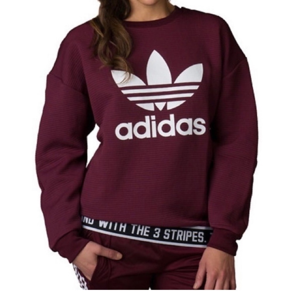 Adidas Trefoil Textured Crewneck spellout logo Sweatshirt  Med NWOT